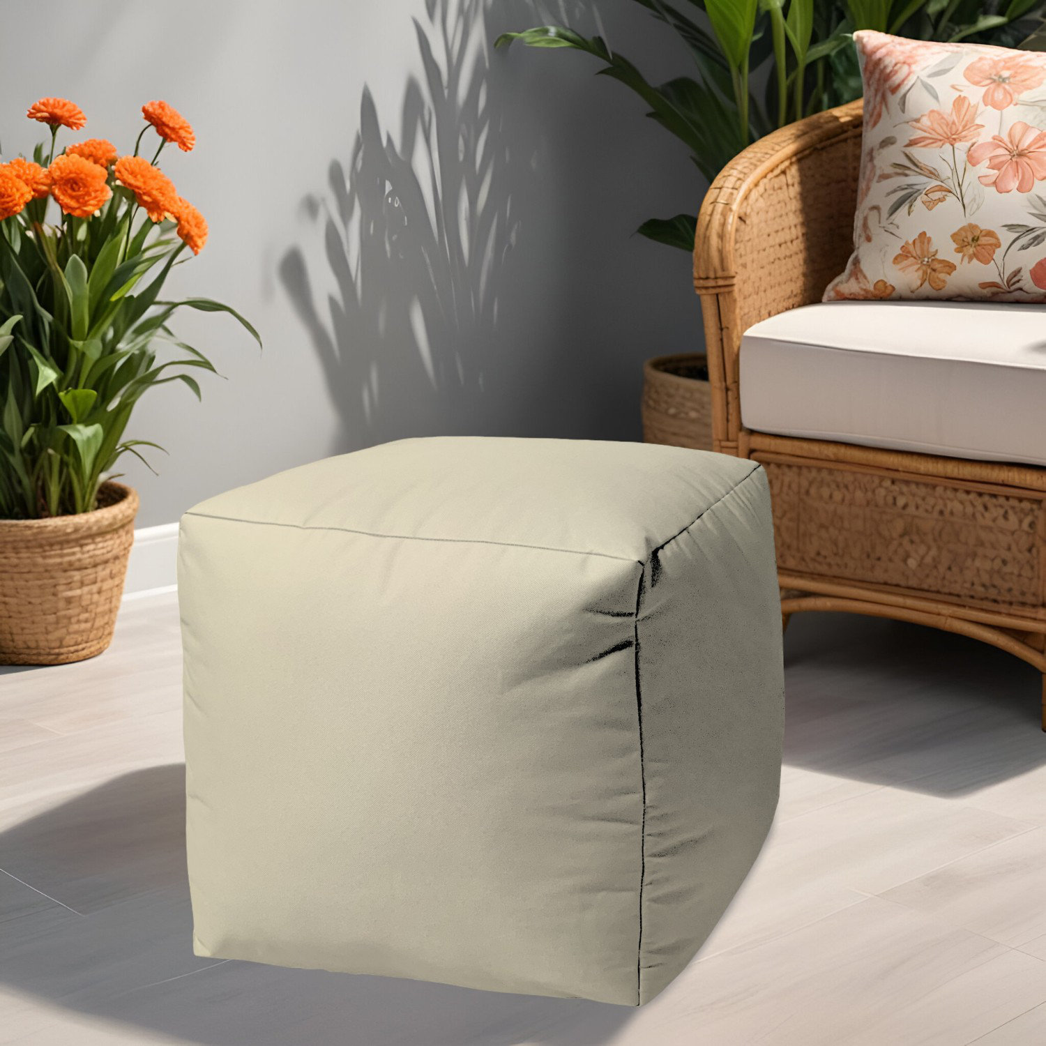 Ebern Designs 17" Canvas Cube Outdoor Pouf Ottoman - Wayfair Canada